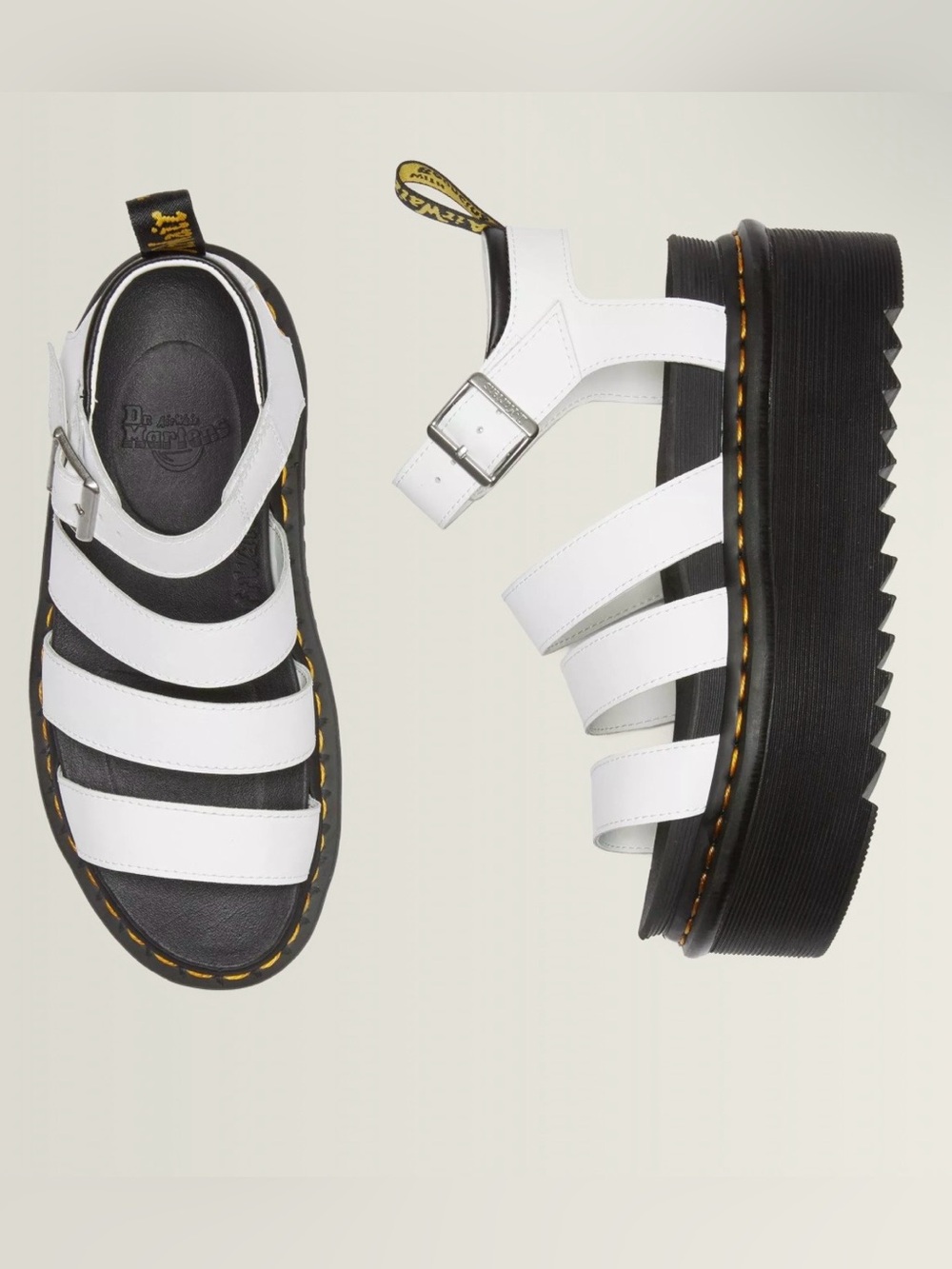 Dr. Martens Blaire Quad Hydro Leather Platform Gladiator Sandals White Size 7